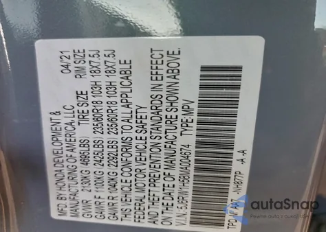 2021 Honda Cr-V Ex z USA, uszkodzony, nr VIN 5J6RW1H58MA004674